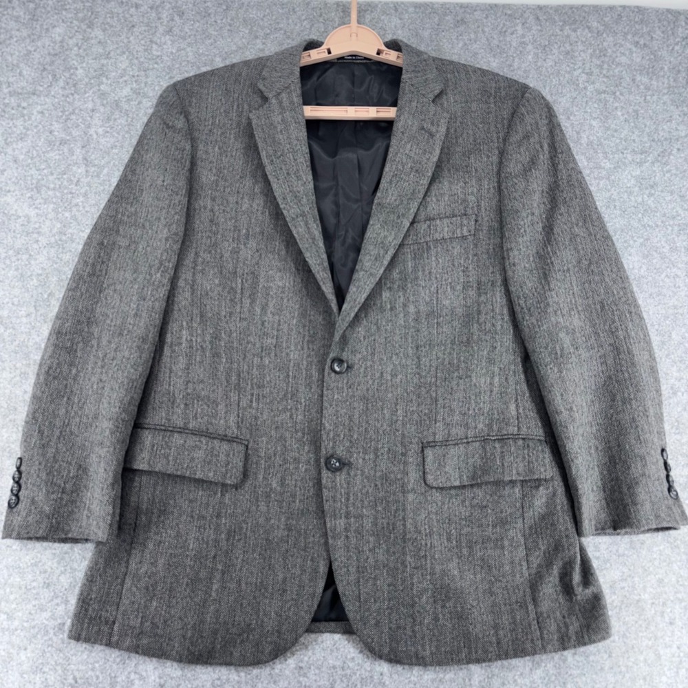 Joseph & Feiss Gold Men 42R Grey Herringbone 100% Wool Classic Fit Blazer Jacket